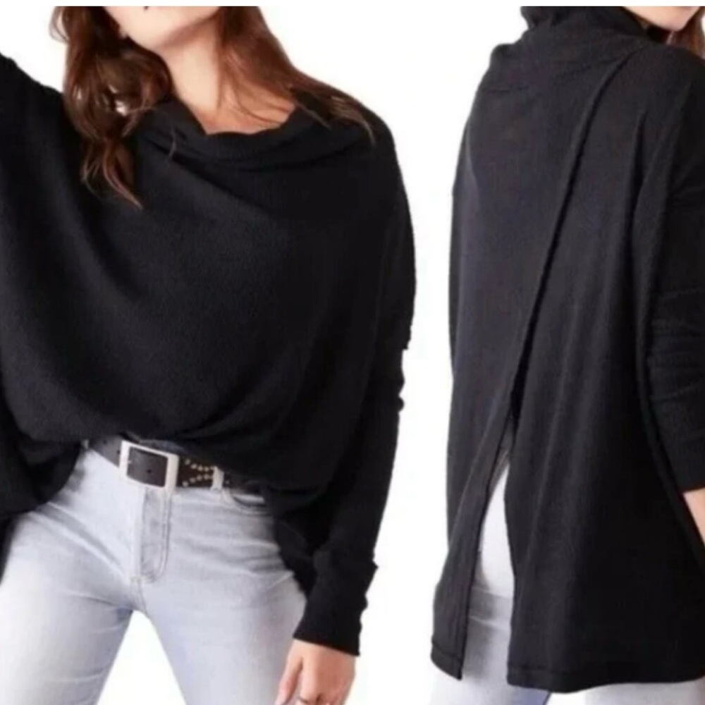 Women’s Free People Juicy Long Sleeve Slouchy Open Back Shirt in Black Size XS - Picture 2 of 4
